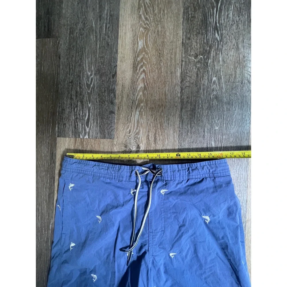 Cremieux Swim Trunks Mens Large Blue Shark Embroidered Excellent Drawstring Mesh